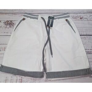 Tinkwell Casual Shorts Mens Small White NWT Striped Trim Drawstring Cotton Blend